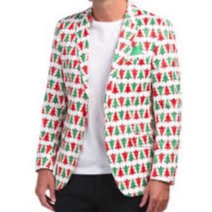 Suslo Couture Men’s Slim Fit Festive Christmas Tree Blazer